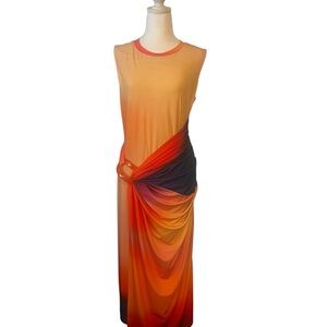 Halston NWT Sunset Ombré Draped Ring Detail Maxi Dress Size 12